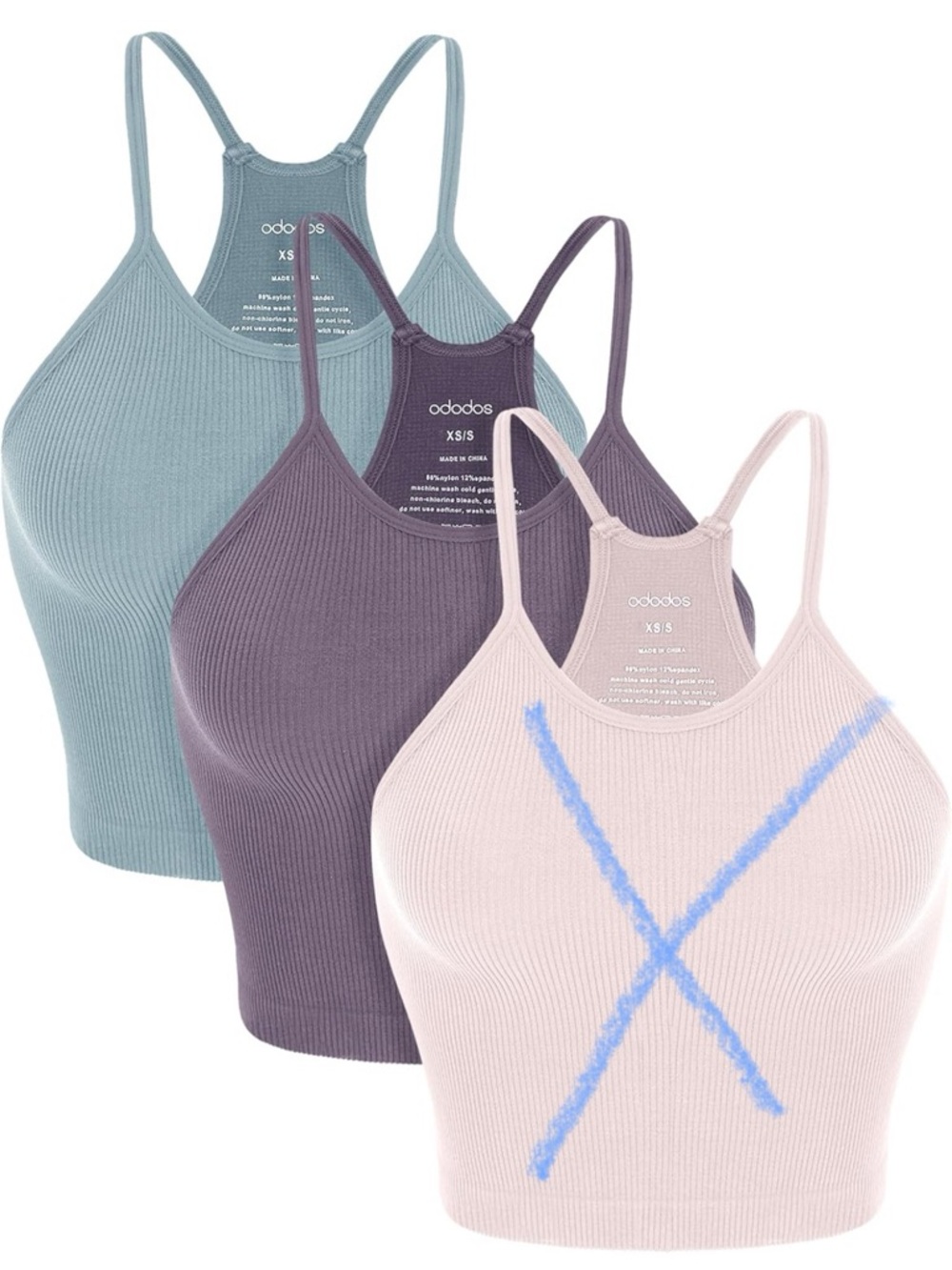 Women’s Ribbed Crop Tank -Lavender, ice blue (2-Pack) racerback NWOT Ododos